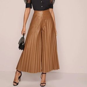 Leather Wide Leg Pleated Pants